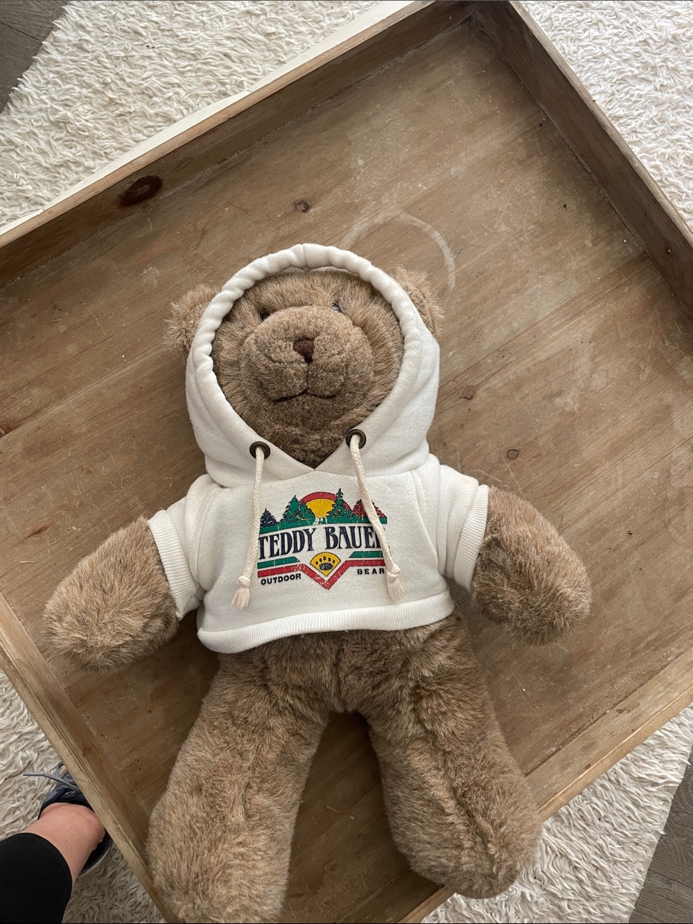 Vintage Kids Cream Hoodie Bear Plush Teddy Bauer 1988